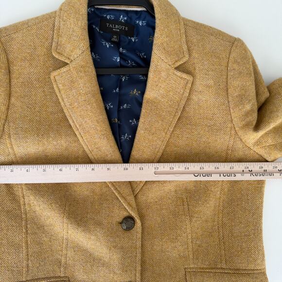 Talbots Shetland Wool Blazer 12P Mustard Yellow Herringbone Equestrian Jacket - Picture 14 of 16